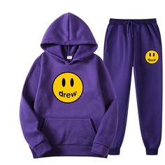 Drew Smiley Face Sweatsuit Plush Thickened Sportswear Hoodie Set Solid   Color: white, khaki, yellow, red, purple, gray, black, blue, Navy, Burgundy, pink, yellow grey pants, pink grey pants, blue grey pants, red grey pants, yellow black pants, pink black pants, purple black pants, blue black pants, red black pants, orange black pants, dark green black pants, dark gray Product category: sweater / sweater Size: s, m, l, XL, XXL, XXXL Version: loose Justin Bieber Style, Tracksuit Men, Suits Clothing, Winter Pants, Jogging Suit, Hoodie Set, Yellow Grey