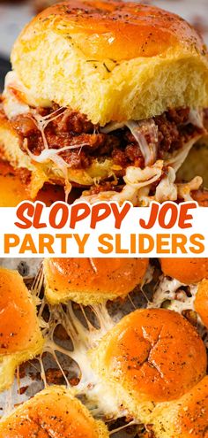 sloppy joe party sliders with melted cheese on top