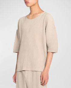 Find ISSEY MIYAKE Pleated Drop-shoulder Shirt on Editorialist. Homme Plisse Issey Miyake pleated Tshirt Round neckline Dropped shoulders Short sleeves Relaxed fit Pullover style Polyester Imported Ribbed Beige Workwear Tops, Beige Ribbed Tops For Workwear, Ribbed Beige Tops For Workwear, Beige Ribbed Tops For Work, Casual Pleated Tops With Relaxed Fit, Beige Tops With Ribbed Neckline For Work, Chic Beige Tops With Ribbed Neckline, Beige Ribbed Neckline Top For Work, Workwear Pleated Tops With Relaxed Fit