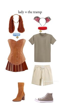 four different types of clothes and accessories including shoes, t - shirt, shorts, headband