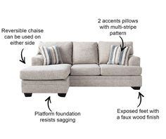 an image of a sectional couch with pillows and instructions on how to put it together