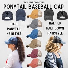 Blank Baseball Caps. Womens Baseball Caps. Best sun hats for women. Ball caps for women. Athletic hairstyles for sports softball easy, golf hats for women, sun hats for women, baseball hats for women. Trucker hat, ponytail, better than a visor, sun hat. High ponytail hairstyles, long hair, short hair, easy hair accessories. #hatsforwomen #hairstyles #running #ponytail #hairstyleideas Hairstyles With Baseball Hats, Sporty Hairstyles Easy, Hiking Hats For Women, Easy Workout Hairstyles, Womens Baseball Hats, Best Summer Hairstyles