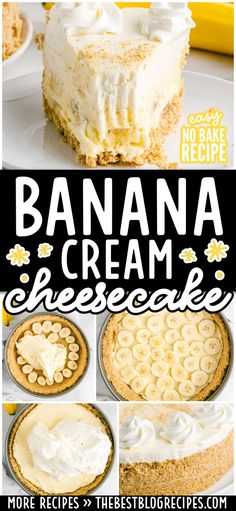 Banana Cream Cheesecake Creamy Banana Cheesecake, Banana Cream Cheesecake, Yummy Cheesecake, Banana Cheesecake, Cream Cheesecake, Banana Dessert, Banana Cream Pie, Baked Banana, Banana Cream