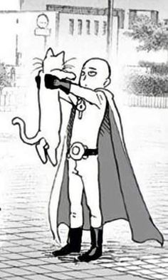 a man in a cape is holding a cat