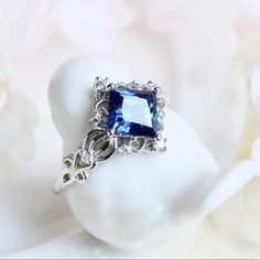 Natural Sapphire Diamond (Lab Created) Dimensions: 7, 8, 9 Package: 1 Ring Blue Crystals Stones, Flower Wedding Ring, Cubic Zirconia Engagement Rings, Blue Stone Ring, Princess Cut Rings, Simple Engagement Rings, Trendy Ring, Sterling Silver Engagement Rings, Men's Jewelry Rings