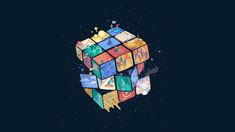 an image of a rubik cube made out of different colors and shapes on a black background