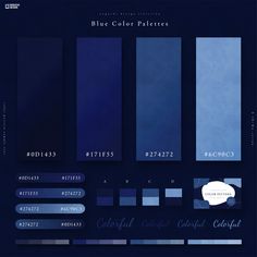 the blue color palette is shown in this graphic design tool box, and it's all different colors