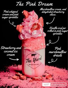 a jar filled with pink powder and other things labeled in the words, the pink dream