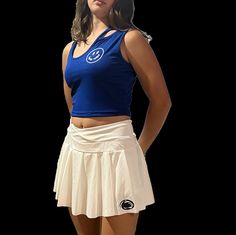 This is for the skirt only.  Skirt comes complete with built in shorts and a phone pocket.  Show your Penn State pride.  Can be made in different sizes upon request Y2k Pleated Tennis Skirt For Summer, Y2k Style Pleated Tennis Skirt For Summer, Y2k Style Summer Skort For School, Y2k Summer School Skort, Y2k Style Summer School Skort, Casual Summer Tennis Pleated Skirt, Casual Mini Tennis Dress, Summer School Pleated Tennis Skirt, Short Summer Tennis Dress With Pleated Skirt