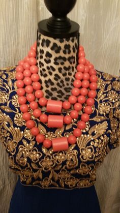 Bridal Necklace With Colorful Round Beads, Colorful Oval Beads Necklace For Wedding, Coral Beads For Jewelry Making, Elegant Coral Beaded Necklaces With Large Beads, Wedding Necklaces With Colorful Oval Beads, Pink 8mm Beads Jewelry For Wedding, Coral Jewelry With Faceted Beads, Elegant Coral Polished Beads, Elegant Wooden Beads