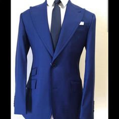 Super 150 Cerruti Cobalt Blue Wool Suit With 5 Inch Peak Lapel Double Stitched, Ticket Pocket, Flat Front Pant. 10 Inch Double Vent. From Los Angeles Based Italian Suit Designer: Winstonandlee.Com Bespoke Blue Blazer For Formal Occasions, Luxury Blue Blazer For Formal Occasions, Custom Fit Blue Blazer For Formal Occasions, Designer Blue Blazer With Notch Lapel, Luxury Blue Blazer For The Office, Luxury Royal Blue Formal Suit, Bespoke Blue Blazer For Business, Luxury Blue Blazer For Office, Royal Blue Formal Suits