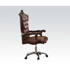 an office chair made out of leather with wheels and casteors on the armrests