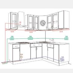 the measurements for kitchen cabinets are shown