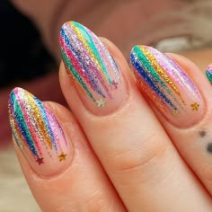 Eras Tour Inspired Nails, Rainbow Nails Short, Cute Rainbow Nails, Eras Nails, Neat Nails, Foundation Swatches, Food Nails, Concert Ideas, Colorful Nail