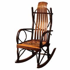 a wooden rocking chair on a white background