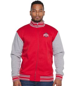 Men's Ohio State Buckeyes Clark Full Zip Jacket Team Spirit Track Jacket For Fall Sports Events, Collegiate Style Track Jacket For Fall Sports Events, Fall Team Spirit Track Jacket For Sports Events, Collegiate Style Track Jacket For Game Day In Fall, Team-colored Outerwear For Game Day In Fall, Team-colored Outerwear For Game Day In Winter, Collegiate Style Track Jacket For Game Day In Winter, College Winter Fan Apparel Outerwear, Red Outerwear For Sports Events