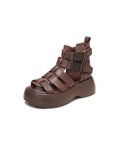 Side Buckle Breathable Platform Strappy Sandals — Obiono Brown Slingback Sandals With Buckle Closure For Summer, Brown Strap Slingback Sandals For Summer, Summer Brown Slingback Sandals With Strap, Toe Post Strap Sandals For Summer, Brown Toe Post Wedge Sandals For Vacation, Trendy Brown T-strap Sandals For Summer, Brown Closed Toe Wedge Sandals For Summer, Summer Brown Open Toe T-strap Sandals, Summer Toe Post Sandals With Buckle Closure