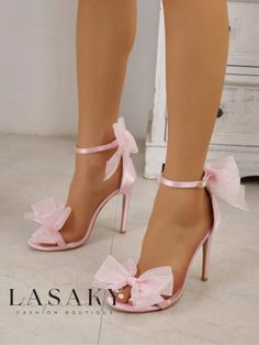 Lasaky - Stylish Mesh Bowknot Embellished Stiletto Heel Ankle Strap Sandals Door Shoes, 파티 드레스, Shoes Heel, Spring Fashion Outfits, Mini Robes, Bow Shoes, Shoes Heels Pumps, Look Vintage, Sandals For Sale