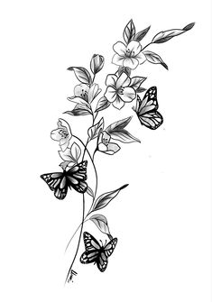 Butterflies And Cherry Blossom Tattoo, Butterfly Leg Tattoos, Tattoo Papillon, Butterfly Sleeve Tattoo, Tattoos On Arm, Butterfly Thigh Tattoo, Rose And Butterfly Tattoo, Butterfly With Flowers Tattoo, Butterfly Tattoo Stencil