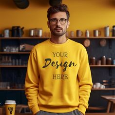 Gold Yellow Gildan 18000 Crewneck Mockup! We all love details ❤️ I know the importance of a great image to grab the attention of buyers! And with this mock-ups I try to between real and eye catching items! I hope these Mockups will help you display your beautiful work and create your own wonderful Brand! 📸 We take pride in our clothing Mockups we have created! From T-Shirts, Hooded Sweatshirts, Tank Tops and Infant Clothing. 📸 Also in the near future we will go after a wide range of products m Sweatshirt Model, Print On Demand Business, Sweatshirt Mockup, Clothing Mockup, Infant Clothing, Sweat Shirts, Gildan Sweatshirts, Near Future, Mockup Templates