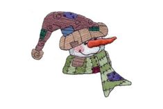 a snowman with a hat and scarf on it's head is looking down