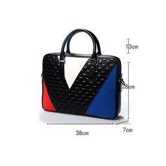 This exceptional briefcase is specifically designed for women, catering to their unique style and needs. Crafted with durability in mind, it features a striking patchwork design and a fabulous color scheme, making it a standout accessory. With its blend of functionality and style, this genuine leather briefcase adds a touch of grace and professionalism to any outfit. Don't miss out on this remarkable women's briefcase. Designer Rectangular Satchel For Business Trips, Designer Black Square Briefcase, Designer Square Satchel For Business, Designer Black Rectangular Satchel, Designer Black Rectangular Case Satchel, Designer Black Satchel With Rectangular Case, Designer Black Satchel Laptop Bag, Square Black Briefcase For Business, Black Square Briefcase For Business