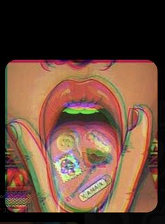 an image of a woman's mouth and tongue with multiple colored images on it