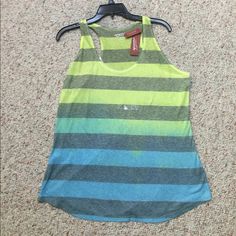 Tank Top Spring Striped Sports Tops, Sporty Multicolor Racerback Top, Casual Multicolor Tank Top, Casual Green Racerback Top, Casual Multicolor Sports Top, Casual Multicolor Tops For Sports, Casual Striped Tank Top, Trendy Multicolor Workout Tops, Spring Sports Tank Top In Multicolor