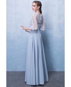 Buy slim long blue aline formal party dress with appliques sleeves at wholesale price online. Free shipping and pro custom service since 2009. Light Blue Evening Dress With Sweep Train For Banquet, Elegant Light Blue Evening Dress For Banquet, Floor-length Evening Dress With Lace Sleeves For Banquet, Floor-length Evening Dress With Lace Sleeves For Prom, Formal Light Blue Evening Dress With Sweep Train, Prom Season Lace Sleeve Evening Dress For Banquet, Light Blue Formal Evening Dress For Prom, Prom Season Banquet Evening Dress With Lace Sleeves, Light Blue Evening Dress For Prom