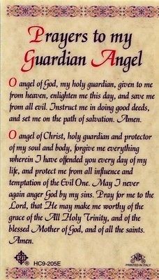 an old paper with the words prayer to my guardian angel