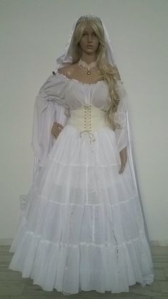 One Of A Kind!    Renaissance Wedding Ensemble! Design your custom costume!    Stand Out from The Crowd!  These are separate pieces so you can mix & match for many outfits after your wedding day!   This Listing for XS To XL PLUS SIZES AVAILABLE, PLEASE MESSAGE ME 3 Piece Complete Outfit; comes with; - 10 yard super full skirt. 100% cotton.      No need for a petticoat for that already full look!    Plenty of room for a hoop petticoat as shown in the photos.  -  A 100% Cotton White, on or off sho Wedding Gown Corset, Wench Costume, Hoop Petticoat, Custom Costumes, Costume Inspo, Shiny Dresses, Pipe Dream, Maid Dress, Todays Outfit