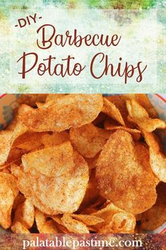 homemade baked potato chips in a bowl with text overlay