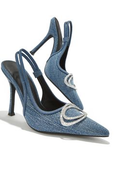 Miss Lola | Valeria Denim Slingback High Heel Pumps – MISS LOLA Denim High Heels, Denim Blue Jeans For Summer Night Out, Casual Denim Blue Jeans For Party, Casual Party Jeans In Denim Blue, Jean Heels, Elegant Blue Denim Jeans, Chic Denim Blue Jeans For Party, Chic Party Jeans For Summer, Chic Summer Party Jeans