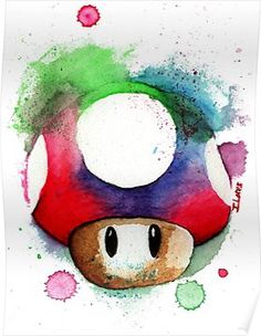 a watercolor painting of a mushroom with eyes