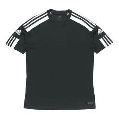 Adidas Squad 21 Jsy Ss Soccer/Football Casual Sports Short Sleeve Jersey Black GN5720 (Men's) Sporty T-shirt With Three Stripes For Sports, Black Jersey Top With Three Stripes, Black Jersey Tops With Three Stripes, Collegiate Black Tops With Three Stripes, Jersey Sportswear For Sports Events, Sporty Workout T-shirt With Three Stripes, Sporty Activewear With Side Stripes For Sports Events, Breathable T-shirt For Football Season Training, Breathable Training T-shirt For Football Season