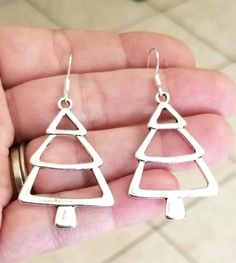 Tree Charms, Handwritten Gifts, Large Dangle Earrings, Christmas Tree Charm, Large Christmas Tree, Orange City, Silver Christmas Tree, Tree Earrings, Christmas Tree Earrings