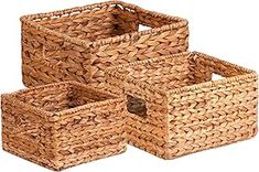 four wicker baskets stacked on top of each other