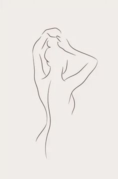 a line drawing of a woman's back with her hands behind her head,