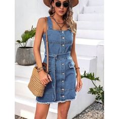 SHIPS TO USA ONLY FREE SHIPPING SHIPPING 5-10 BUSINESS DAYS "Unleash your casual coolness with our Summer Casual Denim Dress. Designed for maximum comfort and style, it features a button-up front and raw hem. Perfect for laid-back summer days, this dress will be your go-to for a relaxed and effortless look. (Bonus: It's versatile enough to dress up or down. Score!)" Features: Buttoned Stretch: No stretch Material composition: 85% cotton, 15% polyester Care instructions: Machine wash cold. Tumble Non-stretch Cotton Denim Dress With Buttons, Casual Medium Wash Denim Dress, Casual Washed Blue Mini Denim Dress, Non-stretch Denim Dress Casual, Casual Dark Wash Denim Dress, Casual Medium Wash Mini Denim Dress, Casual Knee-length Blue Denim Dress, Casual Dark Wash Buttoned Denim Dress, Casual Non-stretch Denim Dress For Day Out