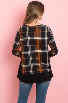 This plaid top is just amazing, featuring a round neckline and long sleeves. Fashionable and very comfortable in its relaxed fit, we recommended paring with your favorite black or blue skinnies and long riding boots just like in our images. Made in Mexico Material: 96% Rayon, 4% Spandex Sizing Small (2-4) Medium (6-8) Large (10-12) X-Large (14-16) Care Instructions Hand wash with cold waterDo not bleachHang or line dry Plaid Top, Plaid Tops, Solid Tops, Just Amazing, Black And Navy, Women's Plaid Shirt, Round Neckline, Chic Outfits, Riding Boots