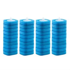 five blue sponges with white candles in them