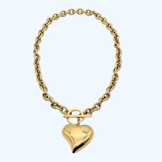 Curved Heart Pendant Statement Necklace with toggle clasp closure - "Add a touch of love to your wardrobe with this necklace! Featuring a unique curved heart pendant and a secure toggle clasp, you'll be sure to stand out in style. Say 'I heart fashion' with this playful and versatile accessory. (Warning: May cause uncontrollable amounts of heart eye emojis from your friends and admirers.)" Metal - 18k Goldplated for gold Silverplated for silver color Waterproof Chain length: 46 cm Metal Heart Necklace With Chunky Chain, Metal Heart Necklace With Lobster Clasp, Metal Necklaces With Heart Pendant And Toggle Clasp, Elegant Heart Pendant Toggle Necklace For Valentine's Day, Heart-shaped Chunky Chain Necklace For Valentine's Day, Chunky Chain Heart Metal Necklace, Valentine's Day Heart Necklace With Chunky Chain, Valentine's Day Heart-shaped Chunky Chain Necklace, Heart Pendant Toggle Necklace With Adjustable Chain