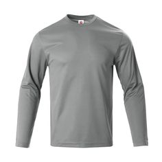 a grey long sleeved shirt on a white background