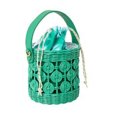 Add a pop of color to your summer accessories collection with this fun and fabulous bag! This chic wicker bucket bag features a leather handle and removable crossbody strap. Product Overview: Materials: wicker, cotton, lambskin, gold hardware Size: 6’’ H (4’’ handle drop) x 5.5’’ W Accessories Collection, Summer Accessories, Green Bag, Powder Blue, Pink Bag, Crossbody Strap, Leather Handle, Gold Hardware, Bucket Bag