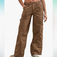 Womens Baggy Pants Cargo Pants Low Waist Jeans Y2k Parachute Pants 90s Aesthetic Clothes Wide Leg Trousers Gothic Utility Track Pants Brown. Never Worn. Lighter Brown Thin Material. 90s Style Baggy Wide Leg Pants, Y2k Wide Leg Brown Pants, Y2k Style Brown Wide Leg Pants, Brown Wide Leg Y2k Bottoms, Y2k Relaxed Fit Trousers, 90s Style Cotton Cargo Pants For Summer, Baggy 90s Bottoms With Side Pockets, 90s Baggy Bottoms With Cargo Pockets, Y2k Wide Leg Relaxed Fit Bottoms