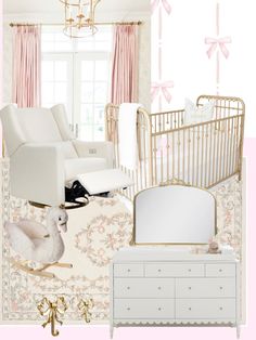 Gold And Pink Nursery, Elegant Girl Nursery, Bridgerton Nursery Ideas, Love Shack Fancy Nursery Ideas, Pink Vintage Nursery, Ralph Lauren Nursery Girl, Vintage Girly Nursery, Classic Baby Nursery, Loveshackfancy Nursery