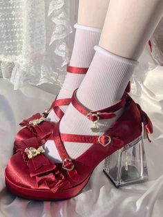 LBSFY - Super High Heel 9cm Lolita Shoes Wedding Red Bear Bowknot Princess Shoes Student Women's Shoes Round Toe Mary Jane Cute Shoes Dr Shoes, Princess Shoes, Little Bear, Cute Shoes, Uganda, Shoes Sandals, High Heels, Socks, Pumps