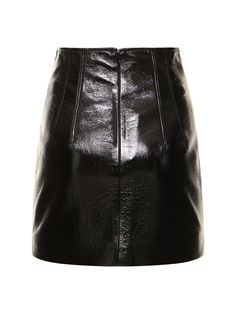 Back zip closure. Model is wearing a size40 Faux Leather Midi Skirt, Black Leather Mini Skirt, Leather Panel, Versace Brand, Latest Skirts, Faux Leather Mini Skirt, Leather Midi Skirt, Leather Mini Skirt, Faux Leather Fabric