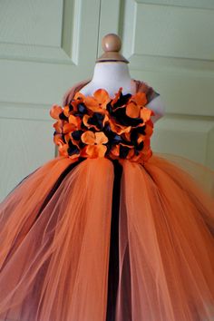 Flower girl dress, Flower Gril Tutu Dress, Orange and Black tutu dress, flower top, hydrangea top, toddler tutu dress, halloween dress Fitted Tulle Tutu Dress With Floral Applique, Floral Applique Tulle Tutu Dress For Dress-up, Halloween Tulle Tutu Dress For Dress-up, Halloween Tulle Tutu Dress, Cute Halloween Tulle Tutu Dress, Orange Tulle Tutu Dress For Party, Orange Tulle Tutu Party Dress, Halloween Tulle Dress For Dress-up, Fitted Tutu Dress For Halloween Dress-up