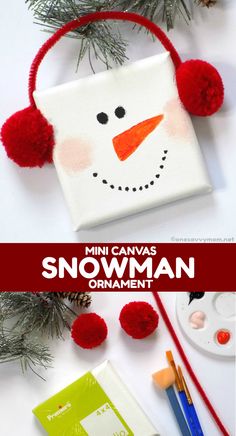 the snowman ornament is made with yarn and pom - poms